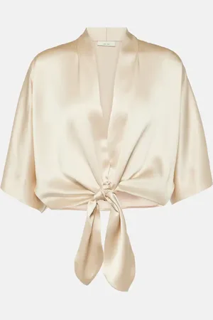 The Sei Tie-front silk charmeuse top