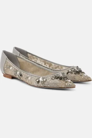 RENE CAOVILLA Embellished leather-trimmed ballet flats