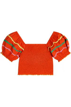 Stella McCartney Shirred embroidered cotton top