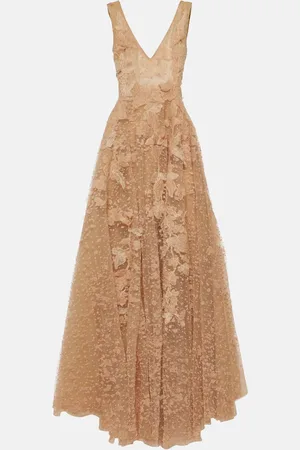 Costarellos AppliquÃ© tulle gown