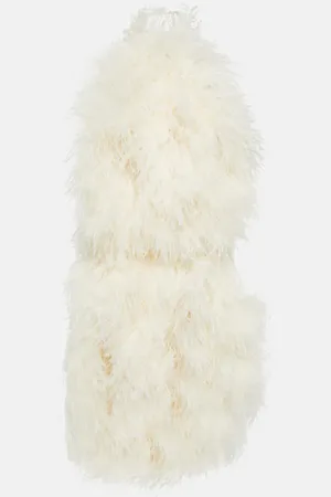 DAVID KOMA Feather-trimmed cady minidress