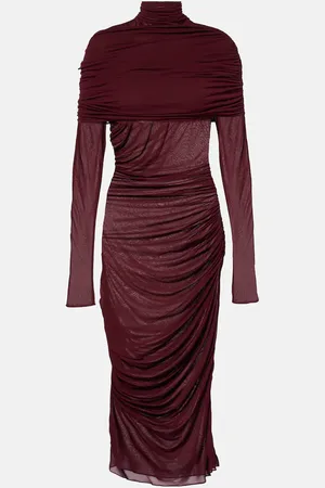 MUGLER Sheer ruched midi dress