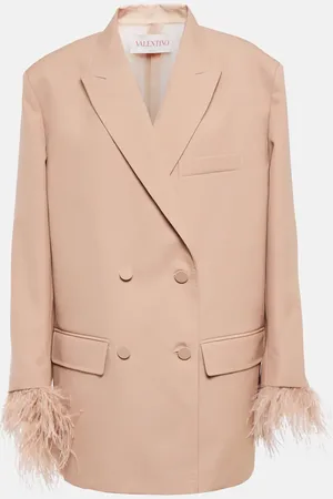 VALENTINO Feather-trimmed double-breasted blazer