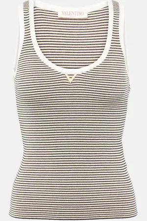 VALENTINO VGold striped cotton-blend tank top