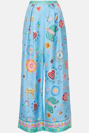 Camilla Embellished printed silk palazzo pants
