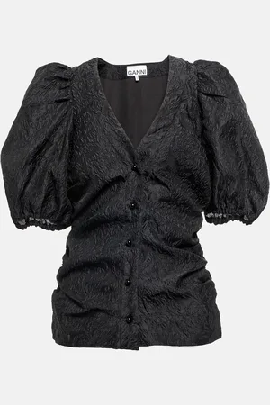 Ganni Jacquard-knit V-neck blouse