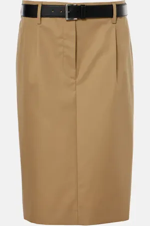 Prada Belted cotton twill pencil skirt