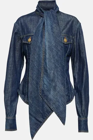Balmain Tie-neck denim shirt