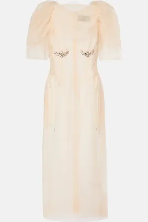 Simone Rocha Embellished ruched mesh midi dress