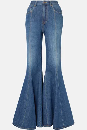 Chloé Leather-trimmed flared jeans