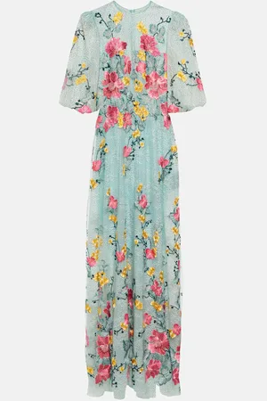 Costarellos Liana embroidered Chantilly lace gown