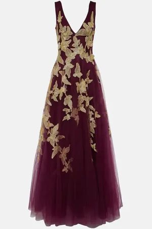 Costarellos Floral appliquÃ© tulle gown