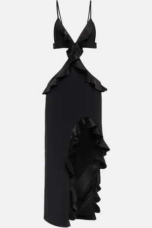 DAVID KOMA Ruffle-trimmed asymmetrical cutout midi dress