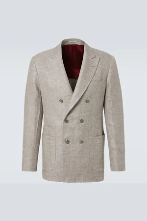 Brunello Cucinelli Double-breasted linen, wool, and silk blazer