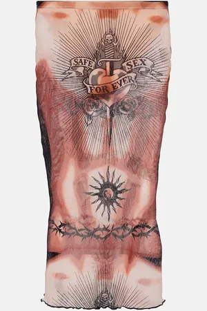 Jean Paul Gaultier Tattoo Collection mesh midi skirt
