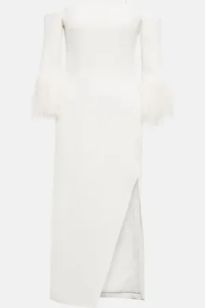 DAVID KOMA Feather-trimmed midi dress