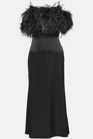 DAVID KOMA Feather-trimmed satin midi dress