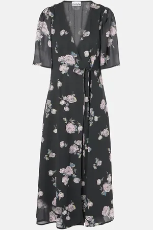 Ganni Floral crÃªpe wrap dress