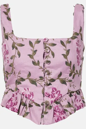 Agua by Agua Bendita Eslabon floral embroidered linen top