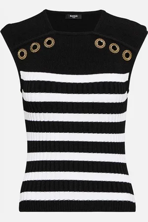 Balmain Striped ribbed-knit top
