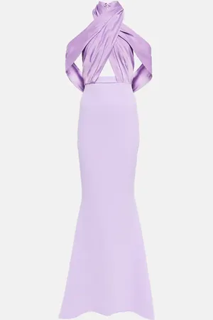 Safiyaa Louella crÃªpe and satin halterneck gown
