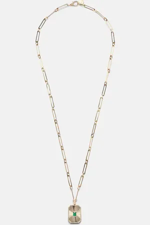 Shay 18kt gold Radiant Deco pendant necklace with emerald and diamonds