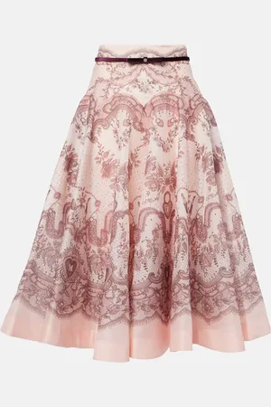 ZIMMERMANN Crush Flared linen and silk midi skirt