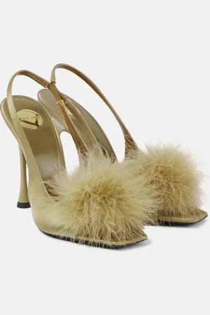 Saint Laurent Paradis 110 feather-trimmed satin sandals
