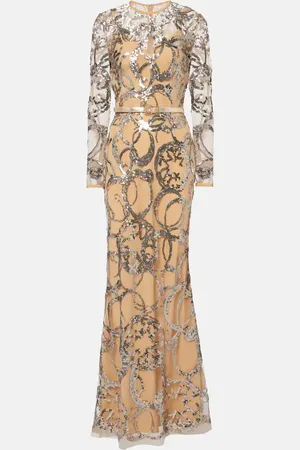 Elie saab Sequined sheer tulle gown