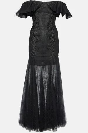 Costarellos Ruffled lace and tulle gown
