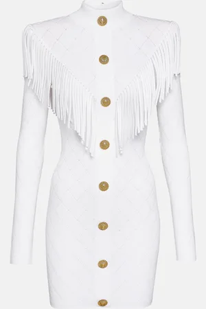 Balmain Fringed knit minidress