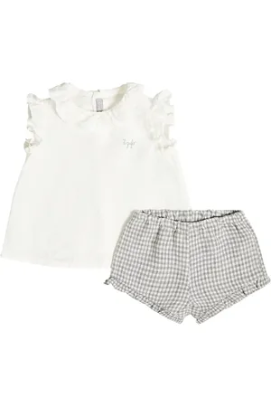 Il gufo Baby frill-trimmed linen top and shorts set