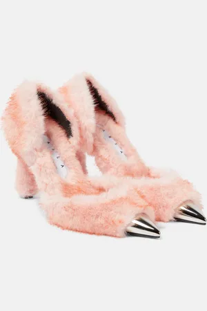 AREA Dagger faux fur-trimmed pumps
