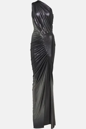 Rick Owens One-shoulder ruched metallic gown