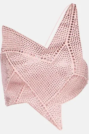 AREA Asymmetric embellished jersey crop top