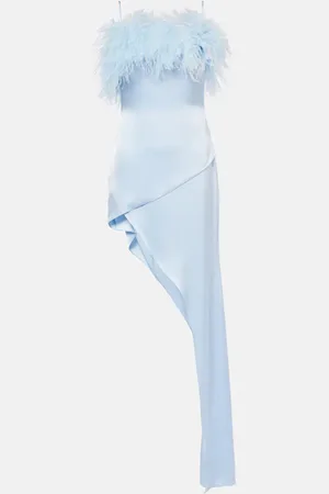 DAVID KOMA Feather-trimmed satin cocktail dress