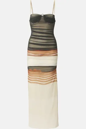 SIR Breeze striped ruched mesh midi dress