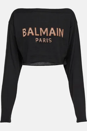 Balmain Cropped jacquard wool-blend sweater