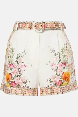 Camilla Floral high-rise belted linen shorts