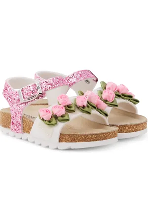 MONNALISA Floral-appliquÃ© glitter sandals