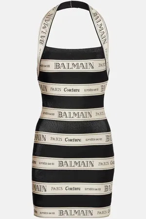 Balmain Striped halterneck jacquard minidress