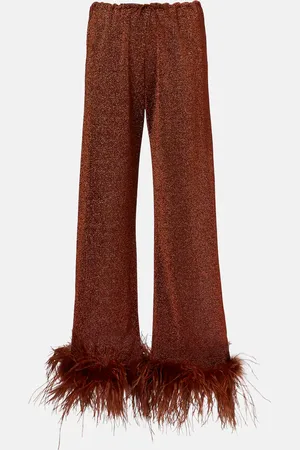 Oseree LumiÃ¨re Plumage feather-trimmed straight pants