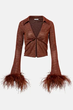 Oseree LumiÃ¨re Plumage feather-trimmed blouse