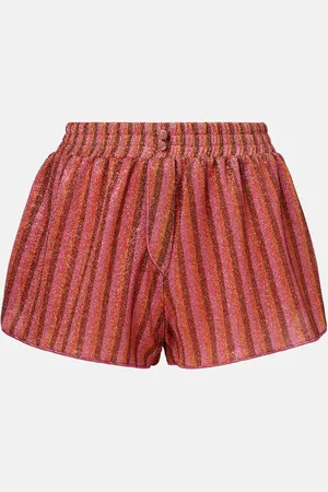 Oseree Striped lamÃ© shorts