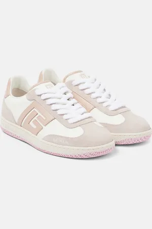 Balmain Swan suede-trimmed leather sneakers