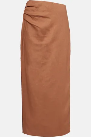 SIR Asymmetric ruched linen midi skirt