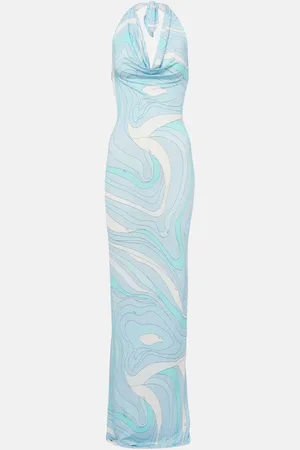 Puccini Marmo halterneck satin jersey maxi dress