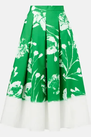 Erdem Pleated floral cotton midi skirt