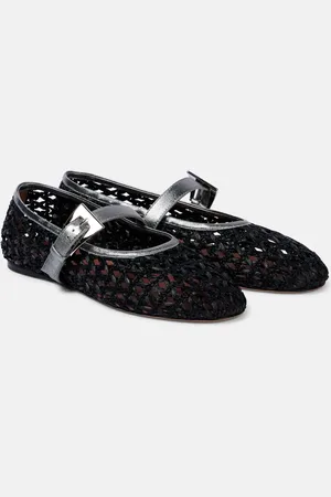 PARIS TEXAS Sveva buckle-detail raffia ballet flats