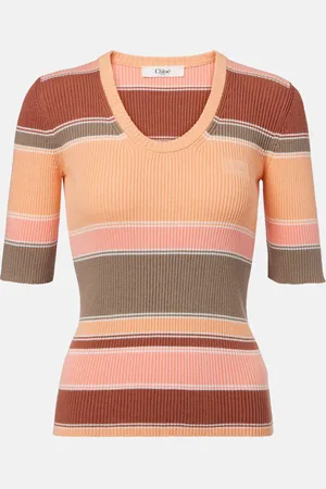 Chloé Striped ribbed-knit cotton top